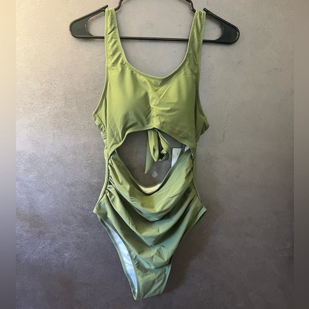 Chic Olive Cutout One Piece Swimsuit
